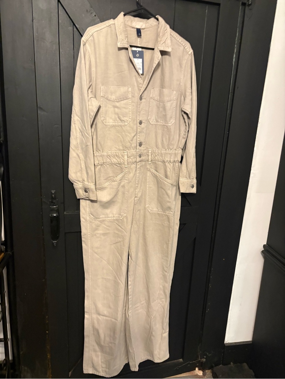 Universal Thread Beige Button-Front Cotton Utility Jumpsuit